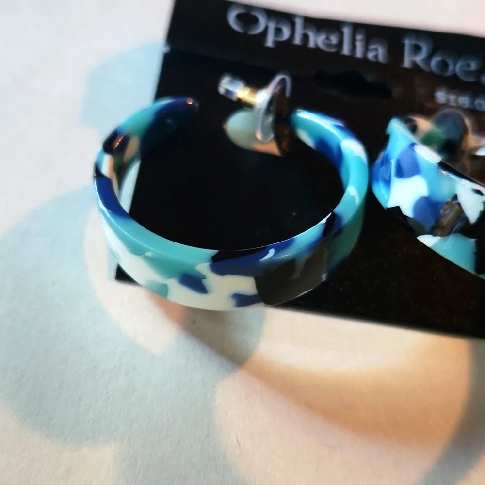 Ophelia Roe Blue Acrylic Hoop Earrings NWT